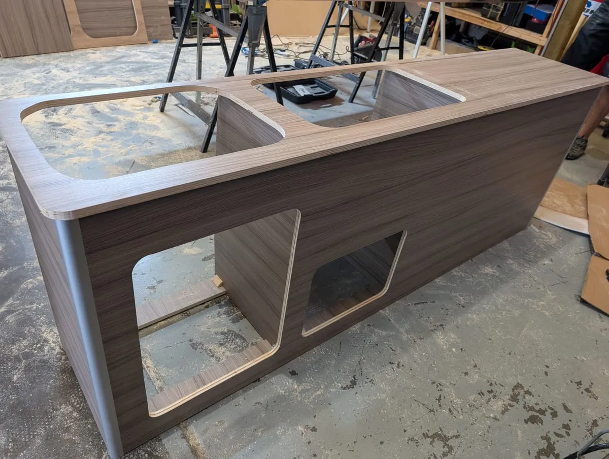 Campervan kitchen unit under construction in the workshop