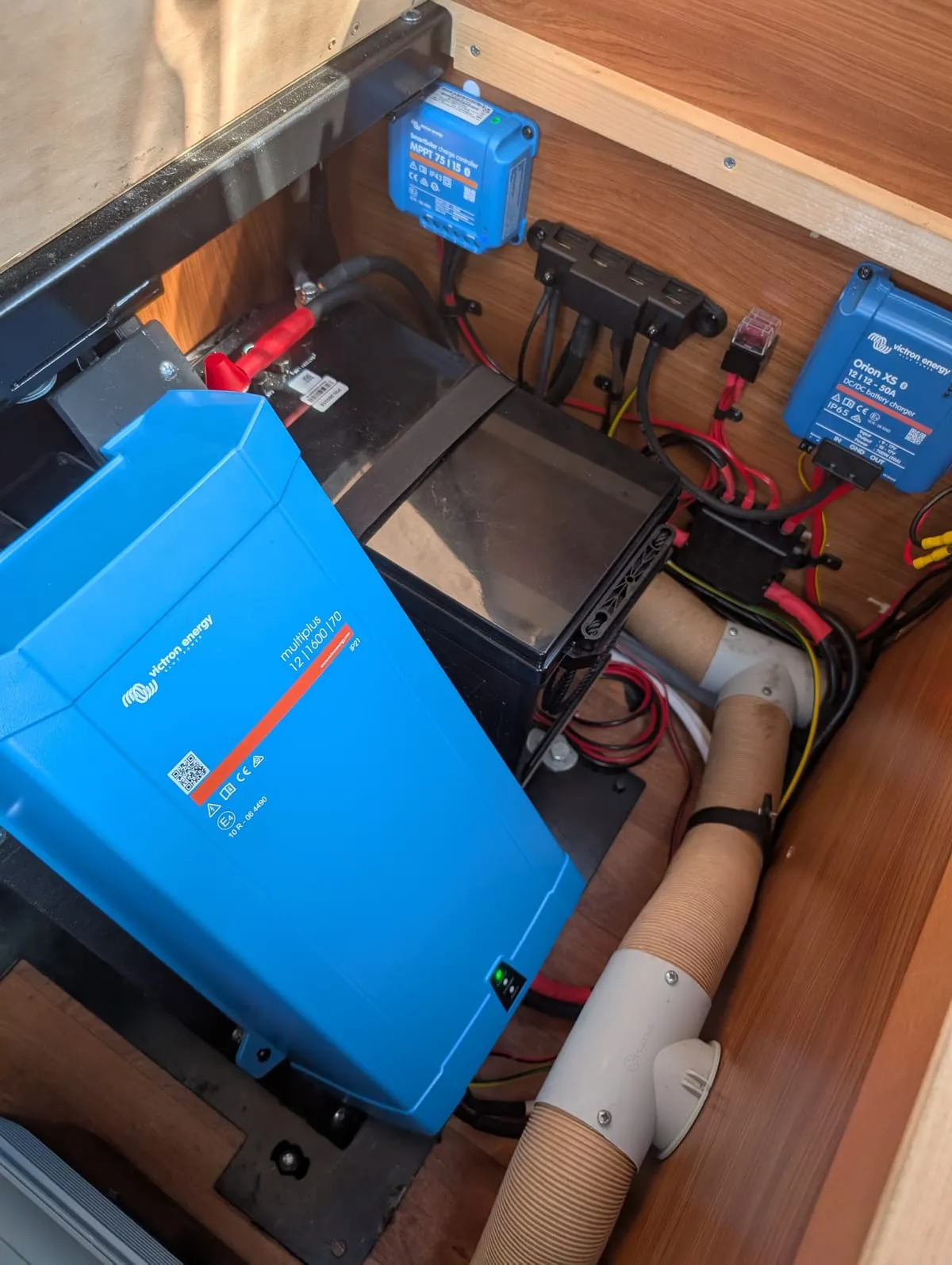 Victron inverter and charger installed in a campervan