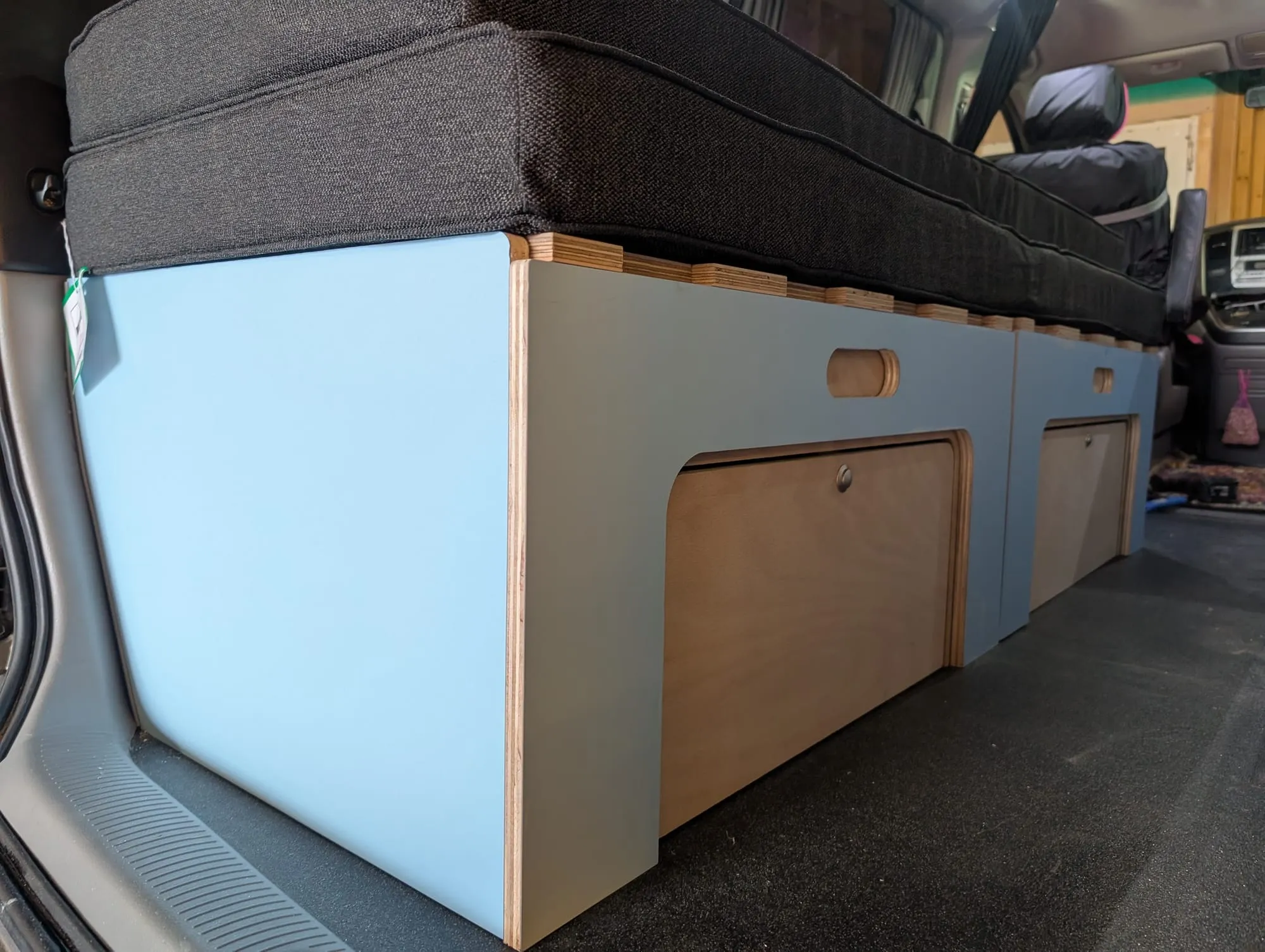 Campervan bed base with storage drawers