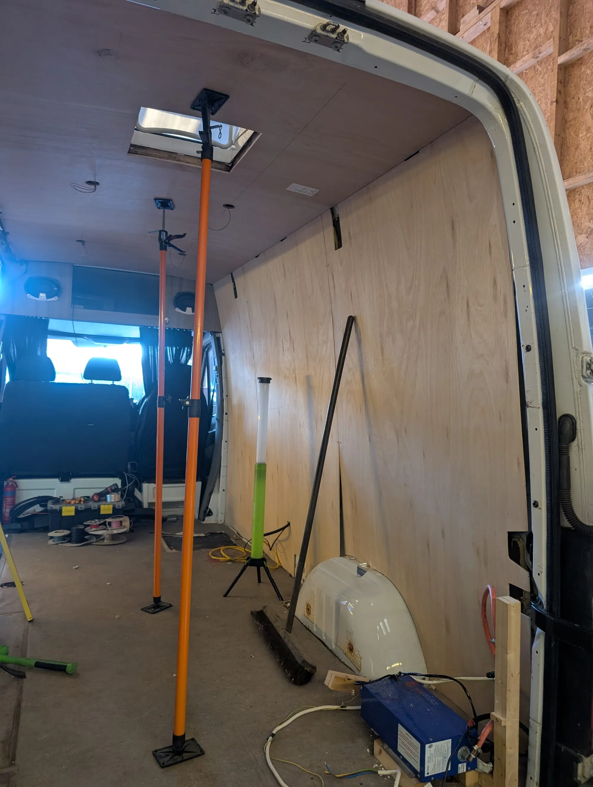 Ply-lined van during first fix installation